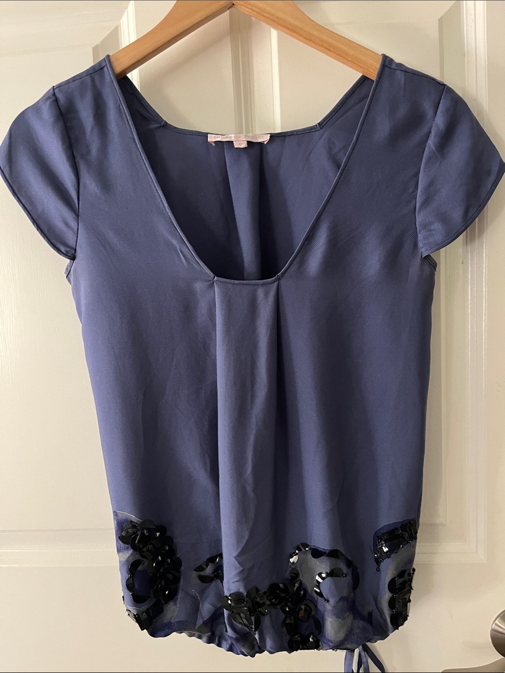 Rebecca Taylor 100% silk blouse Flutter, square neck Top, beaded, sequins, cinch